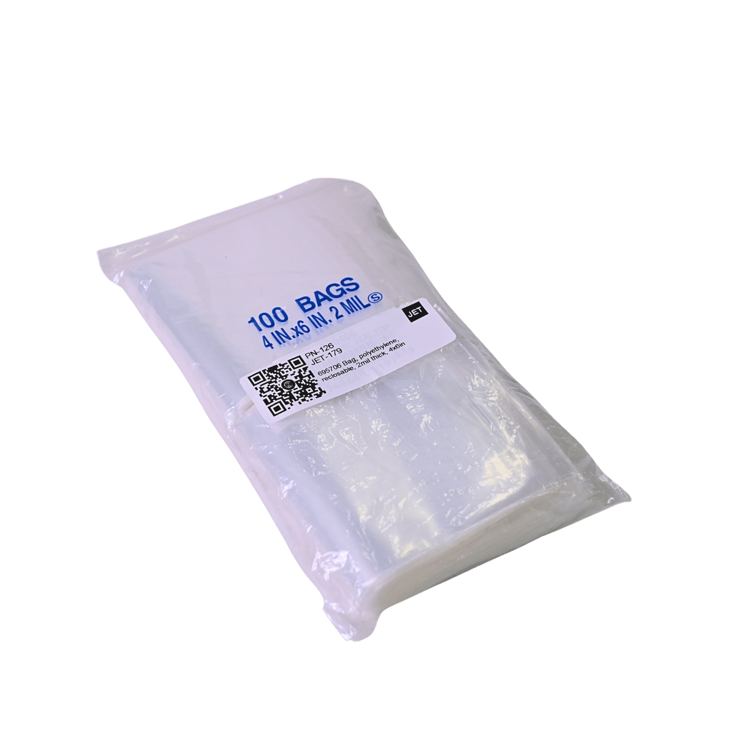 Bag, polyethylene, reclosable, 2mil thick, 4x6in, 100 bags