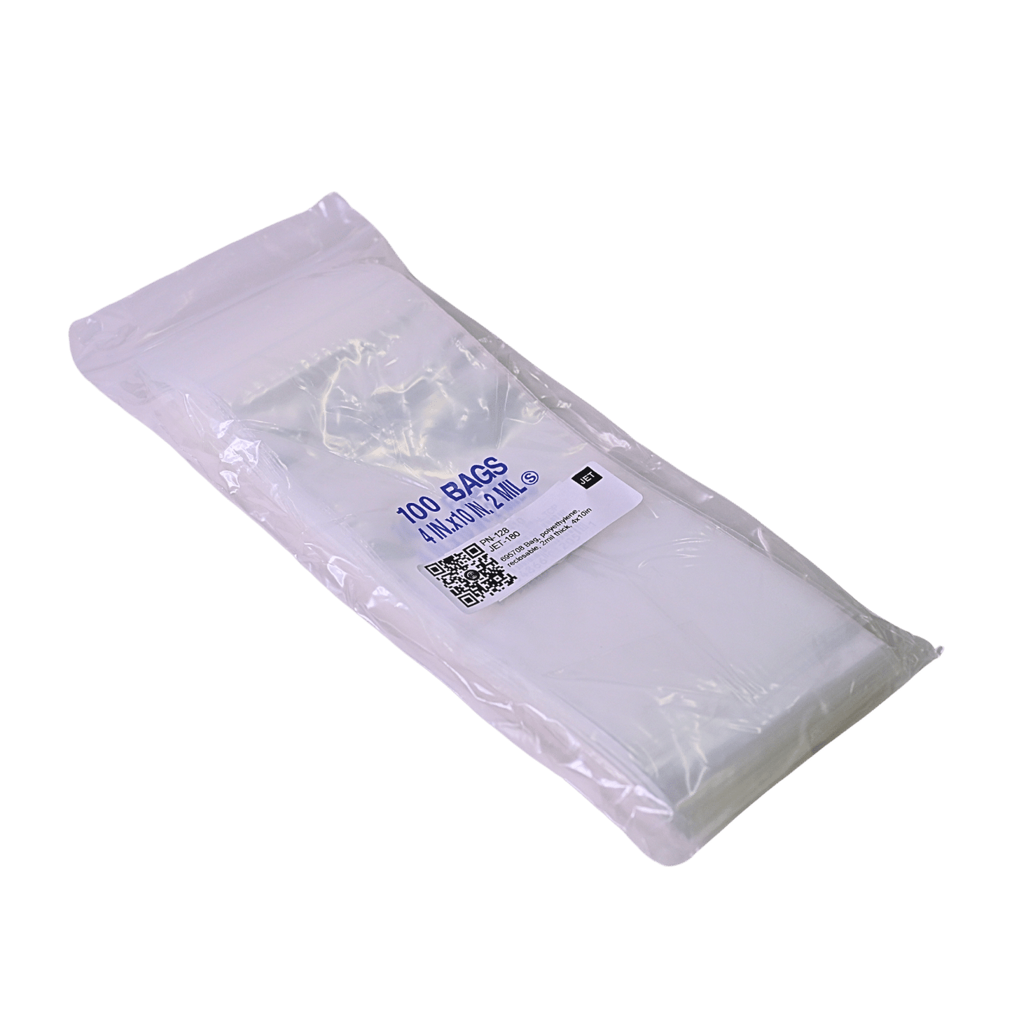 Bag, polyethylene, reclosable, 2mil thick, 4x10in, 100 bags