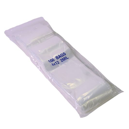 Bag, polyethylene, reclosable, 2mil thick, 4x12in, 100 bags