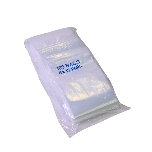 Bag, polyethylene, reclosable, 2mil thick, 4x15in, 100 bags
